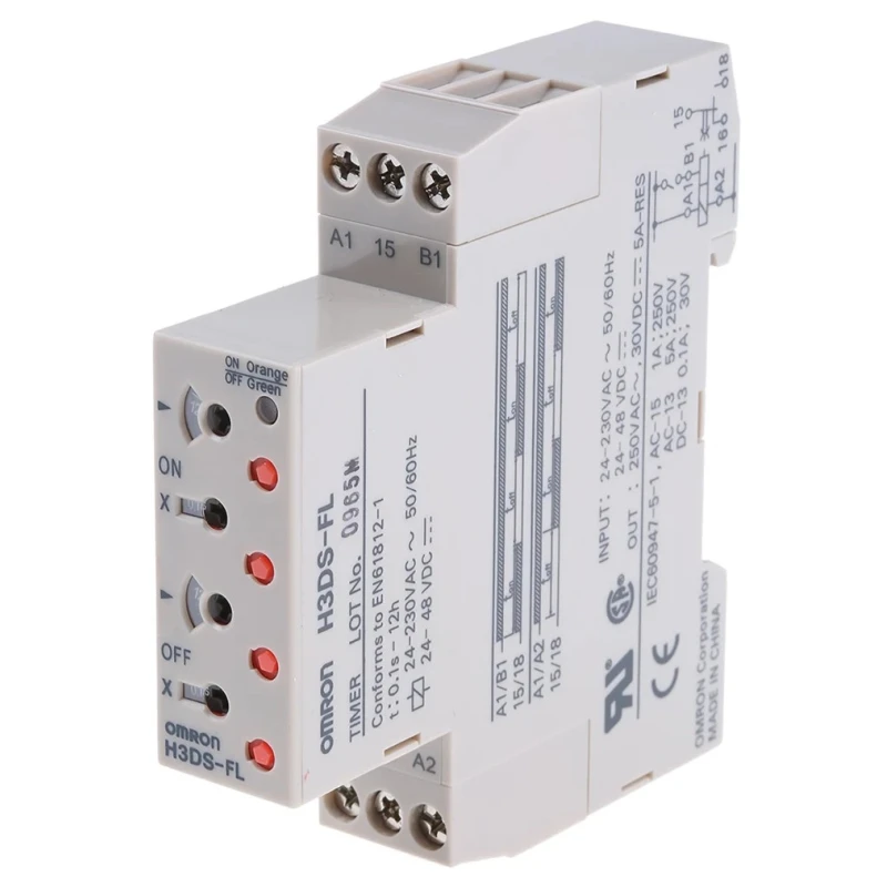 Omron Multifunction DIN Rail Timer Relay, 1-Contact, 48 V dc 230V ac, 0.1 s to 12 h H3DS