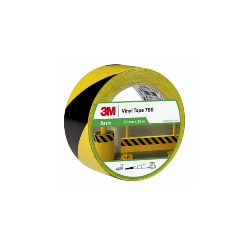 3M Lane Marking Tape Black Yellow Vinyl 50mm Width 33m Length 0.13mm Thickness 3M 766