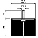 Paulstra Hutchinson Cylindrically Shaped M10 Anti-Vibration Mount Male Buffer Foot 100 daN Compression 50 mm OD 45 mm 511545