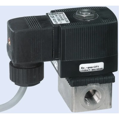 Burkert 2 Port Normally Closed Stainless Steel Solenoid Valve 230V AC/DC 1/8 in Orifice 2mm Series 6013EX 351926