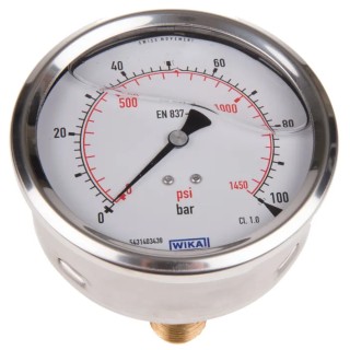 WIKA 100 mm 1/2 in G Male Pressure Gauge 100 bar 7656072
