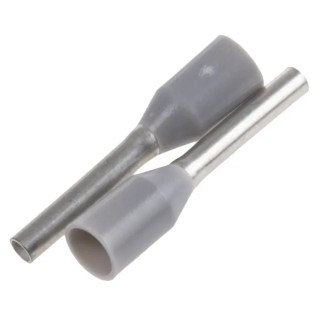 Weidmüller Insulated Crimp Bootlace Ferrule, 8 mm Pin Length, 1.2 mm Pin Diameter, Grey to 18 AWG Wire Size 9019040000