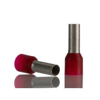 Weidmüller Insulated Crimp Bootlace Ferrule, 12 mm Pin Length, 4.5 mm Pin Diameter, Red to 7 AWG Wire Size 9019240000