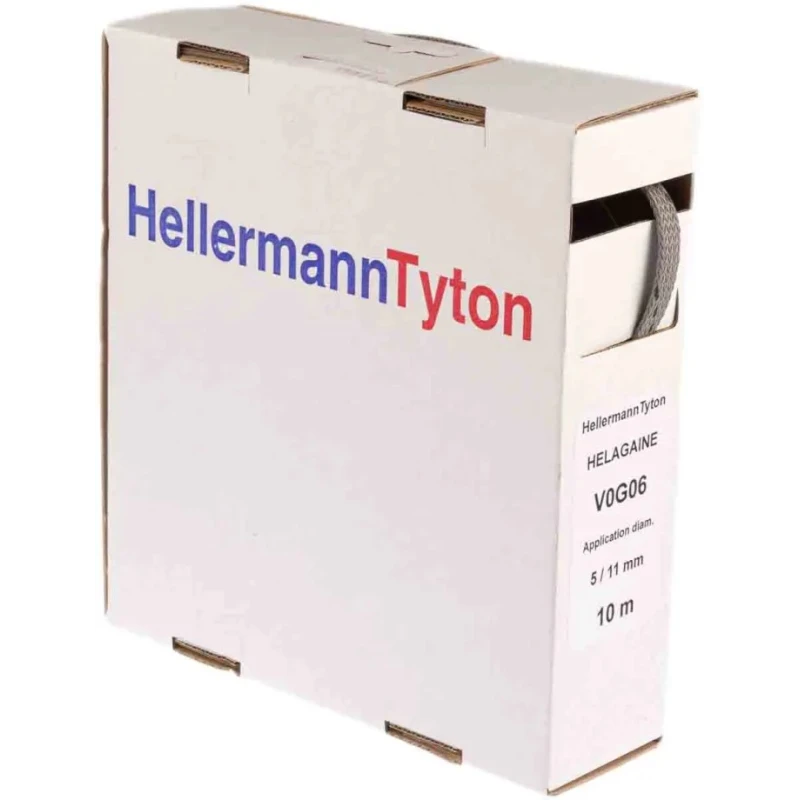 HellermannTyton Expandable Braided Polyethylene Terephthalate Grey Cable Sleeve, 10m Length, 5-11 VOG 06 BOXED HEGPV06 10M