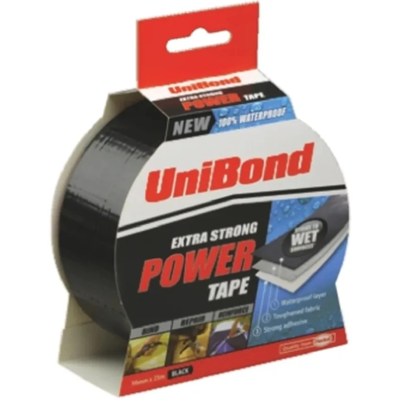 Loctite UniBond Power Tape Duct Tape, 50mm Width, 25m Length, Black Shine Finish 1668019