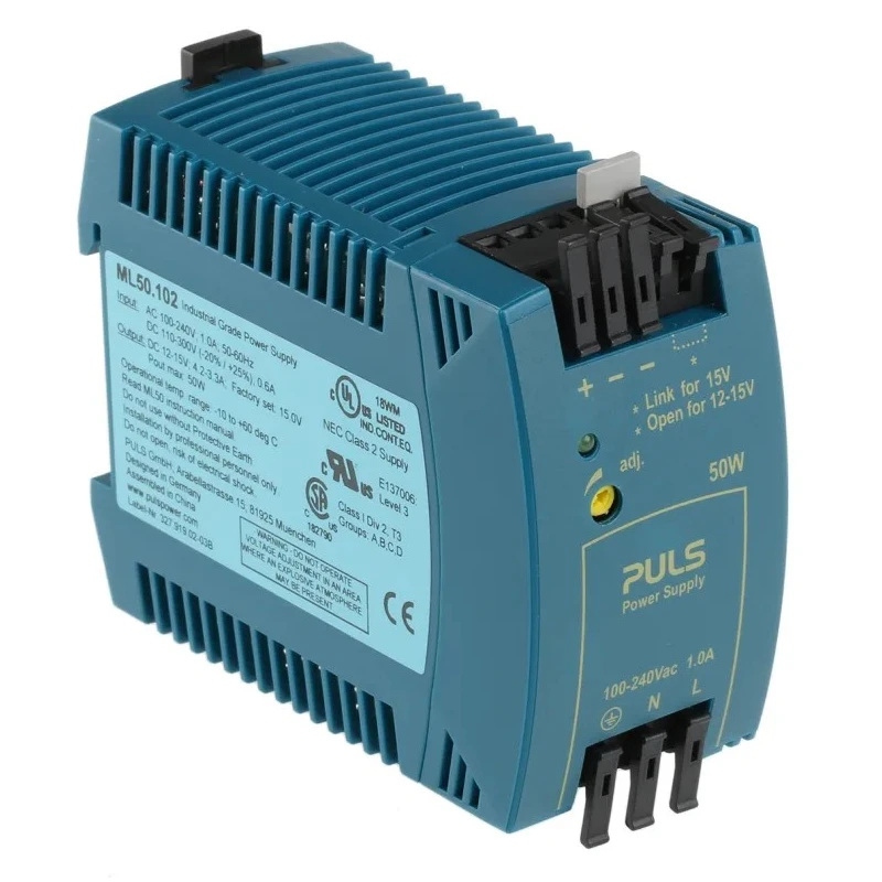 Block MiniLine Switched Mode DIN Rail Power Supply 240V AC Input 15V DC Output 4.2A 50W ML50.102