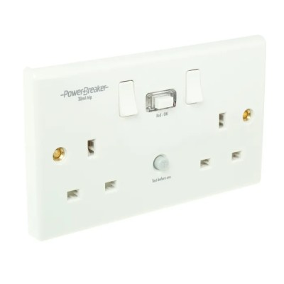 Powerbreaker PowerBreaker H 13A Passive 2 RCD Socket Polycarbonate Surface Switched White K22WP-C