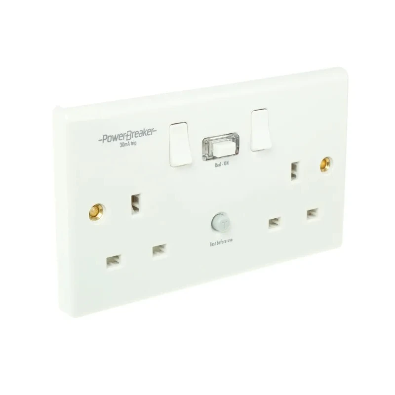 Powerbreaker PowerBreaker H 13A Passive 2 RCD Socket Polycarbonate Surface Switched White K22WP-C