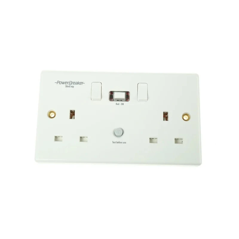 Powerbreaker PowerBreaker H 13A Passive 2 RCD Socket Polycarbonate Surface Switched White K22WP-C