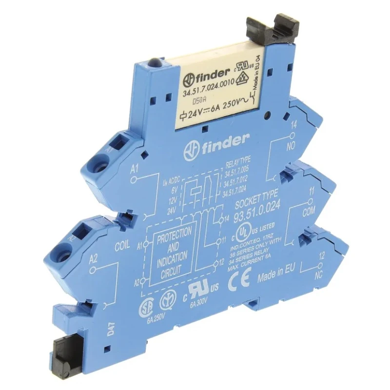 Finder 38 Series Interface Relay DIN Rail Mount 24V AC/DC Coil Voltage SPDT Contact 12mA Coil Current 6A 38.61.0.024.0060