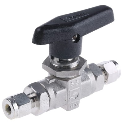 Parker Stainless Steel Compression Ball Valve 1/4 in, Polychlorotrifluoroethylene Seal 4A-B6LJ2-SSP