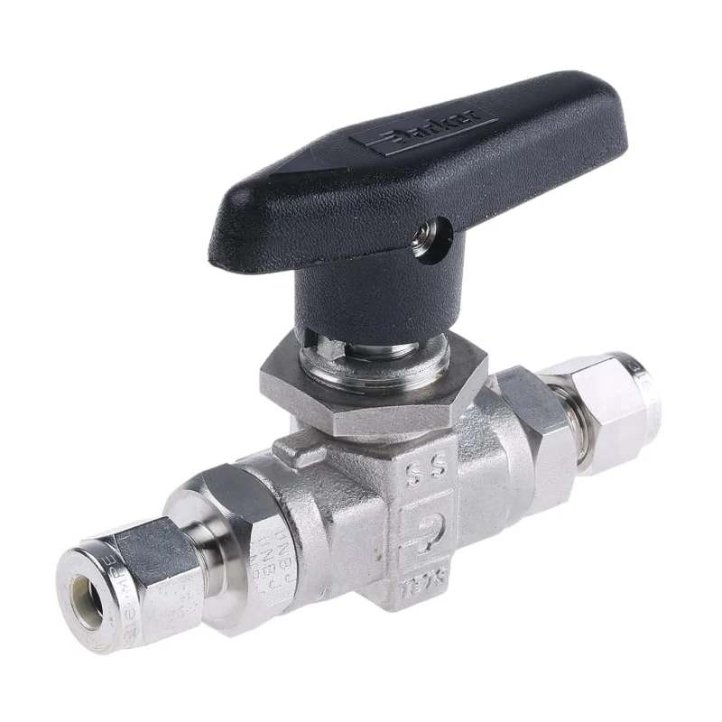 Parker Stainless Steel Compression Ball Valve 1/4 in, Polychlorotrifluoroethylene Seal 4A-B6LJ2-SSP