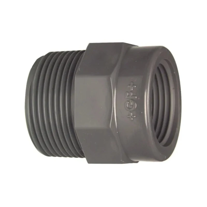 Georg Fischer PVC-U Plastic Pipe Fitting Straight Threaded Reducer 1/2 in, Black, 10 bar, 36mm Length 721910834