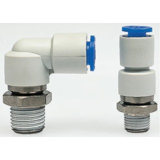 SMC KS Series Nickel Plated Brass Pneumatic Fitting R 1/4 in Threaded-to-Tube, 8mm Push-in KSH08-02S