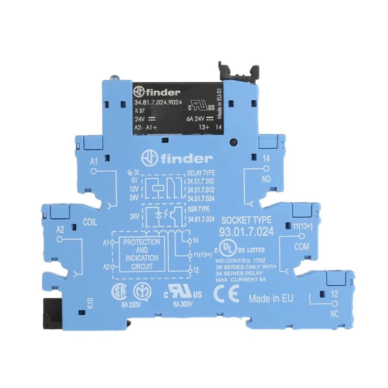 Finder 38 Series Electromechanical Interface Relay, DIN Rail Mount, 24V DC Coil, SPST, 6A Switching 38.81.7.024.9024