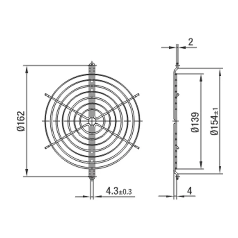 ebm-papst Plastic Coated Steel Finger Guard for 143 mm Fans, 162 mm Hole Spacing, 4 mm Depth 04013-2-4039
