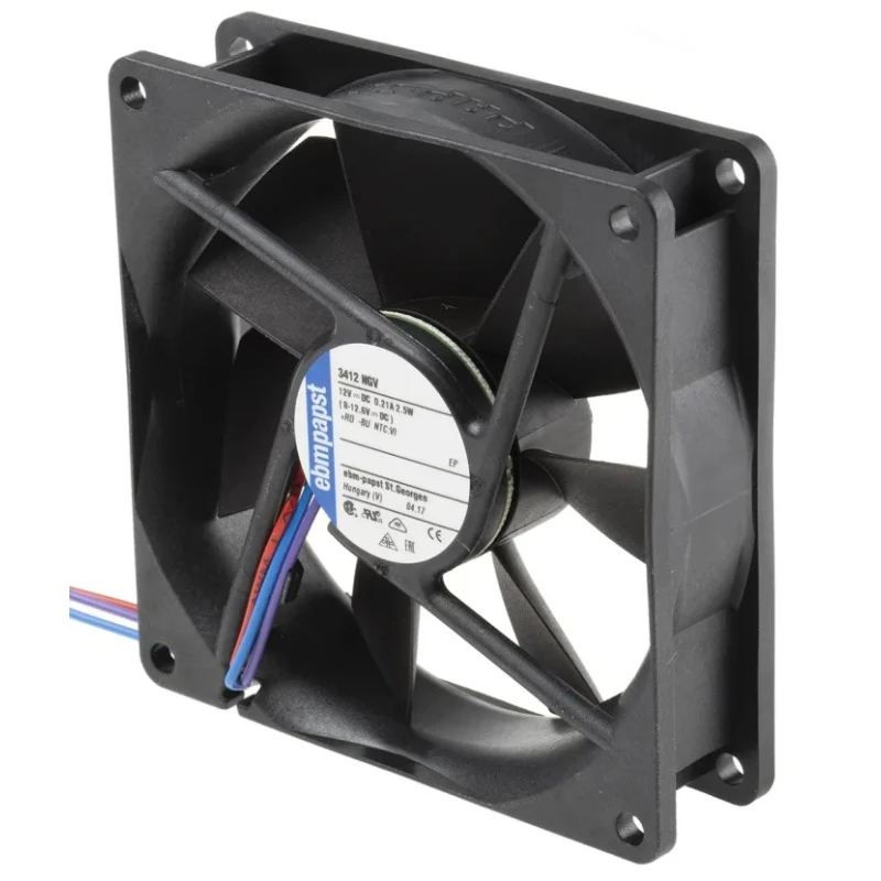 ebm-papst 3400 N Series Ball Bearing DC Axial Fan 12V dc 2.5W 84 m³/h IP68 92 mm Frame IP68