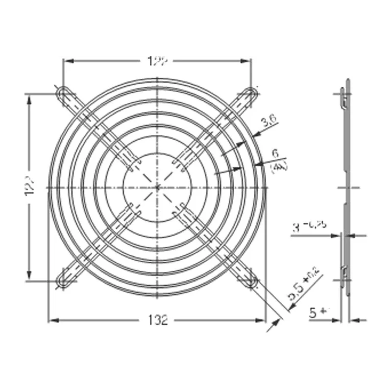 ebm-papst Stainless Steel Finger Guard for 135 mm Fans, 122 mm Hole Spacing, 132 mm Width and Height, 5 mm Depth LZ25