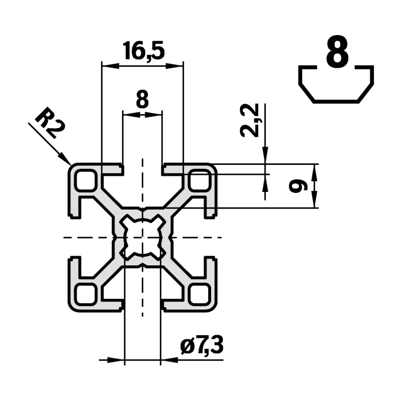 Bosch Rexroth Silver Aluminium Strut Profile 30 x 30 mm 8 mm Groove 2 m Length Series MGE 13.2 3842992399/2000