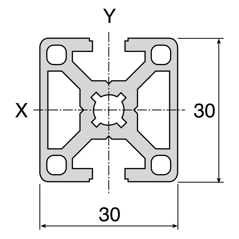 Bosch Rexroth Silver Aluminium Strut Profile 30 x 30 mm 8 mm Groove 2 m Length Series MGE 13.2 3842992399/2000