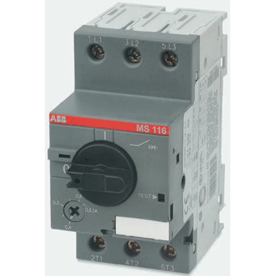ABB MS116 Motor Protection Circuit Breaker 160mA, 600V, IP20, 3 Poles, -25°C to 70°C MS116