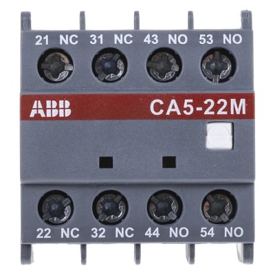 ABB Auxiliary Contact 4 Contact 2 NC/2 NO CA5 Front Mount Screw Terminals 6 A 24 V dc 230 V ac 1SBN010040R1122 - CA5-22M