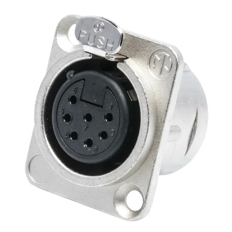 Neutrik Panel XLR Connector, Straight Orientation, 7 Contacts, Female, 50V, Silver over Nickel Plating NC7FD-L-1