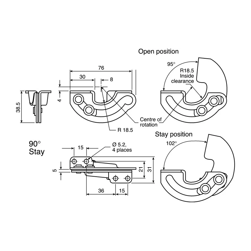 Southco Zinc Plated Stainless Steel Concealed Hinge with Fixed Pin, 38.5 mm x 76 mm x 5 mm R6-22-23