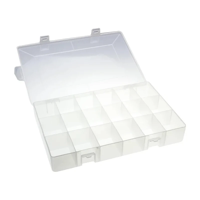 RS PRO 18 Cell Transparent Polypropylene Compartment Box, 40 mm Height x 280 mm Width x 180 mm Depth 450-3446