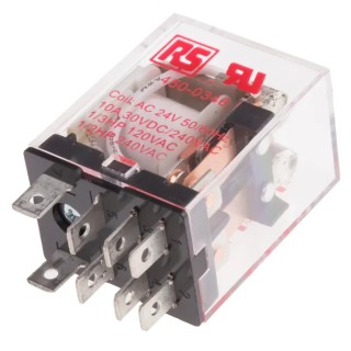 RS PRO Plug-in Power Relay, 24V AC Coil Voltage, 10A Switching Current, DPDT Contact Configuration 450-0346