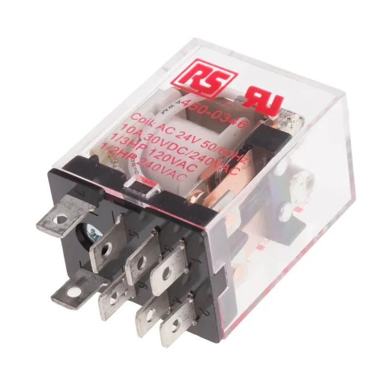 RS PRO Plug-in Power Relay, 24V AC Coil Voltage, 10A Switching Current, DPDT Contact Configuration 450-0346
