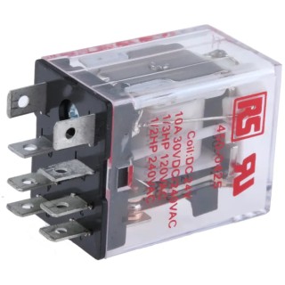 RS PRO Plug-in Power Relay 24V dc Coil, 10A Switching Current, DPDT 450-0425