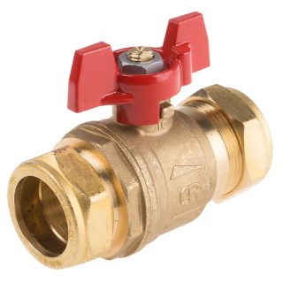 RS PRO Brass Compression Full Port Ball Valve BSPP 12-54 mm Inlet, 28 mm Outlet, 16 Bar Working Pressure 486-300