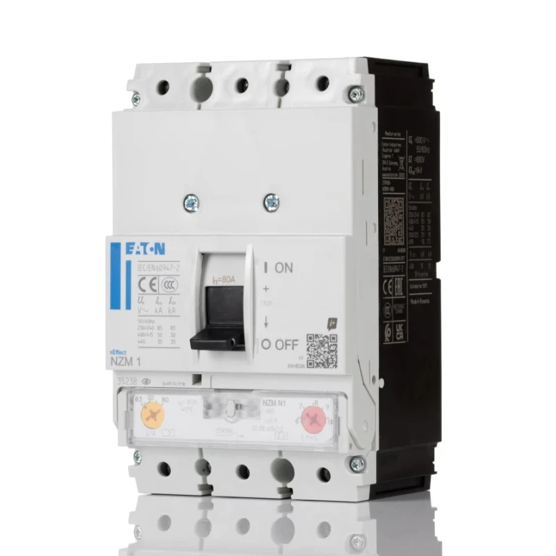 Eaton xEnergy Molded Case Circuit Breaker 3-Pole 80A Breaking Capacity 50kA Fixed Mount 259084 NZMN1-A80