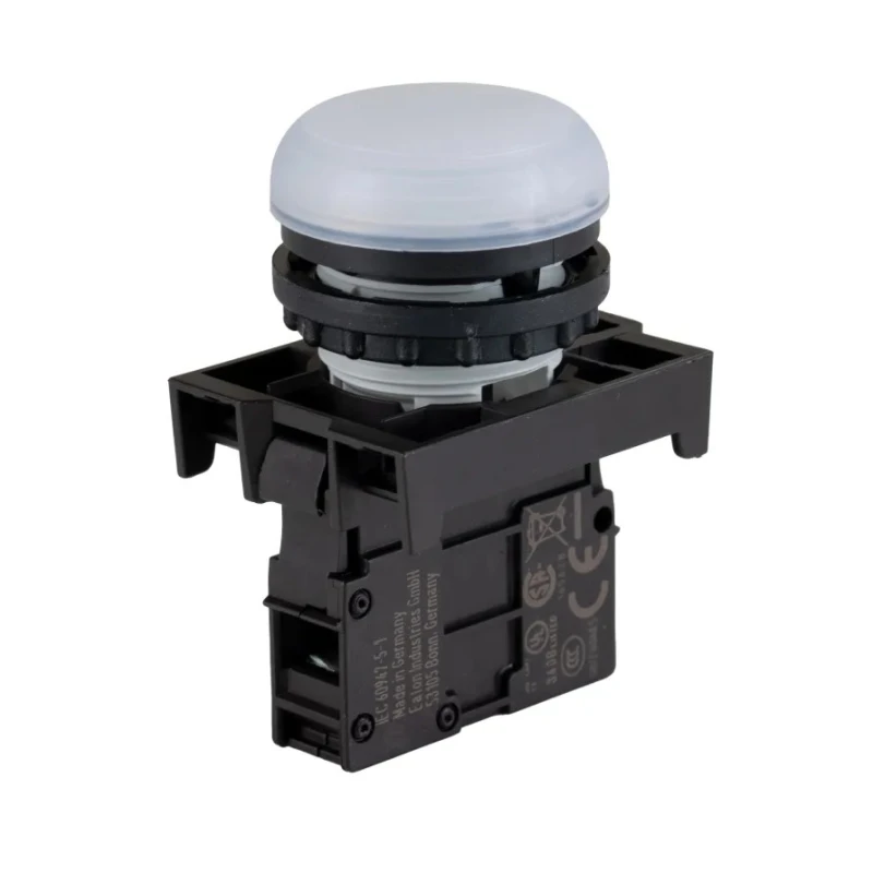 Eaton Flush White LED Pilot Light RMQ Titan M22 22 mm Cutout, 264V AC, IP69K, Round 78639225 M22-L-W+M22-A+M22-LED230-W