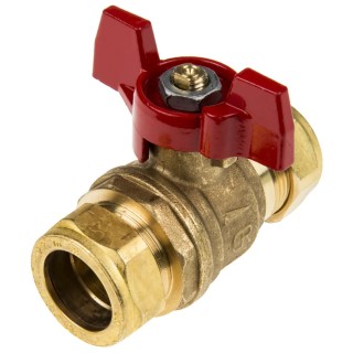 RS PRO Brass Compression 2-Way BSPP Ball Valve, 16 Bar Pressure, 22 mm Size, Manual Tee Handle 486-378
