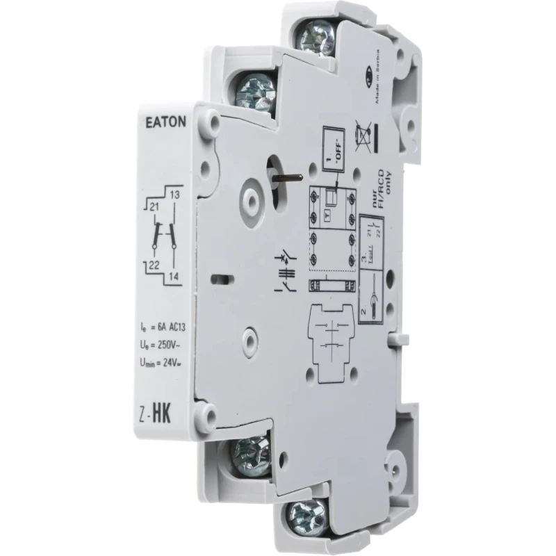 Eaton Auxiliary Contact, 2 Contact, 1 NO/1 NC, Screw Terminal, 3A Contact Current, 230V AC, Z-HK Series, Model 248432 Z-HK