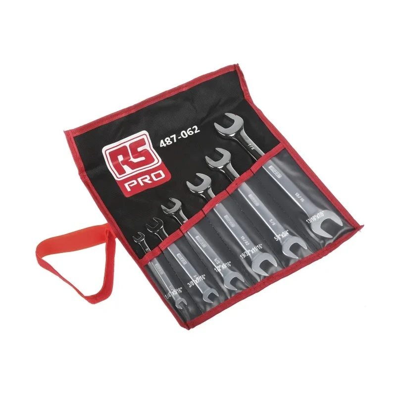 RS PRO 6-Piece Chrome Vanadium Alloy Steel Double Headed Open End Spanner Set Imperial Sizes 487-062