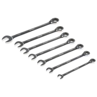 RS PRO 7-Piece Ratcheting Spanner Set, 8 To 18 mm, Chrome Vanadium Steel Chrome Finish 487-163