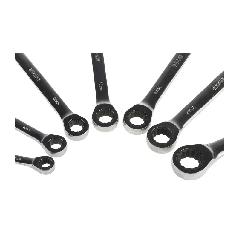RS PRO 7-Piece Ratcheting Spanner Set, 8 To 18 mm, Chrome Vanadium Steel Chrome Finish 487-163