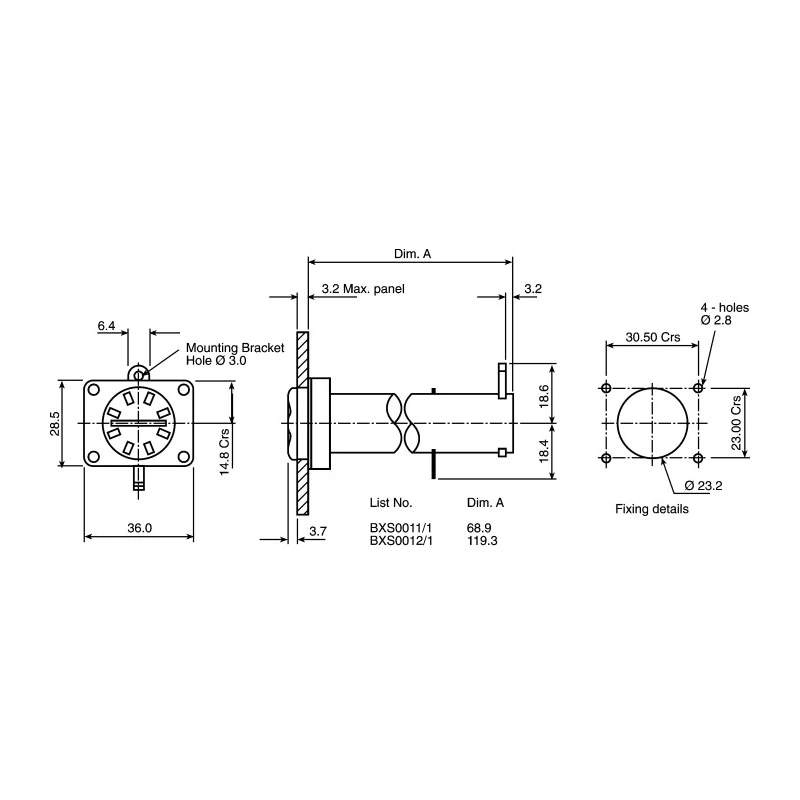 Bulgin Panel Mounted C Size Battery Holder with 2 Cells Glass Filled Polyester Body Solder Tag Termination BXS002/1