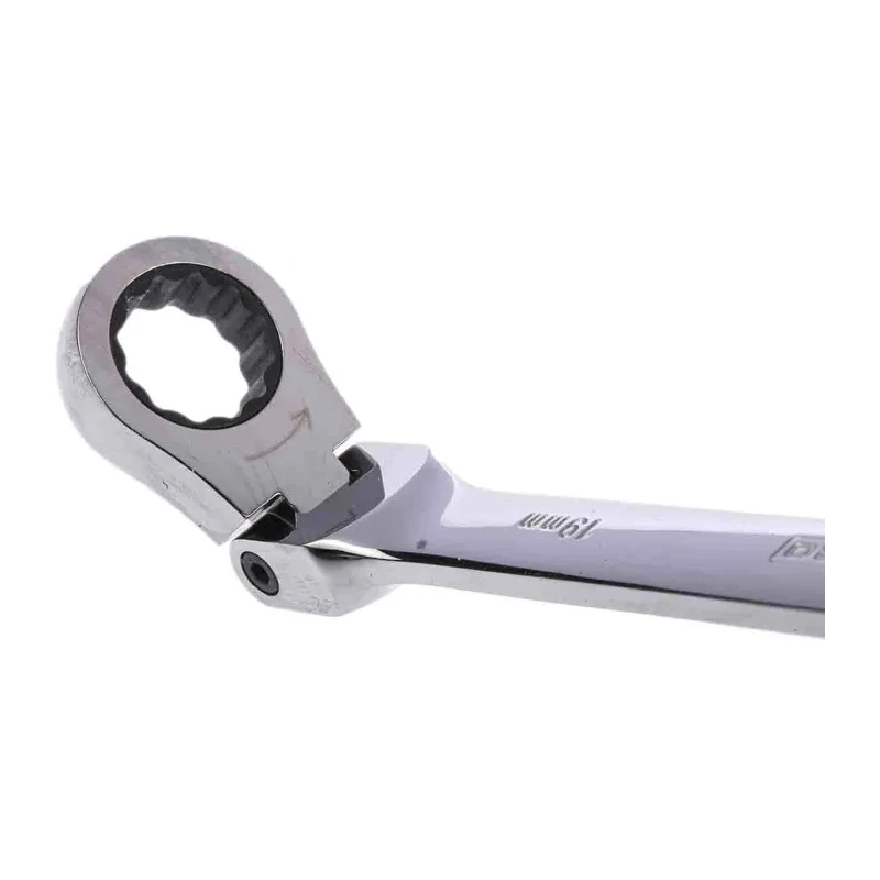RS PRO Combination Ratchet Spanner 19 mm Chrome Vanadium Steel Chrome Finish 72 Points Pivot Head 487-214