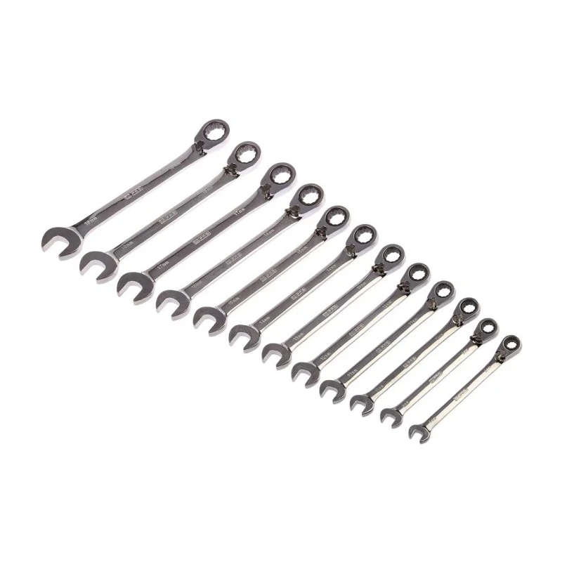 RS PRO 12-Piece Ratchet Spanner Set, 8 To 19 mm, Chrome Vanadium Steel 487-280