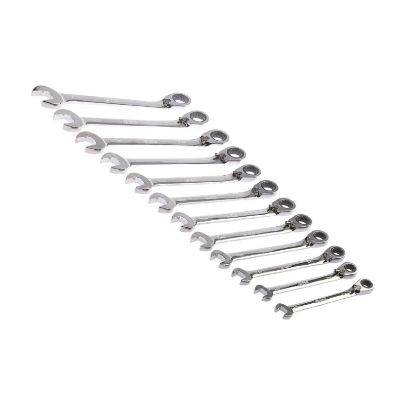 RS PRO 12-Piece Ratchet Spanner Set, 8 To 19 mm, Chrome Vanadium Steel 487-280