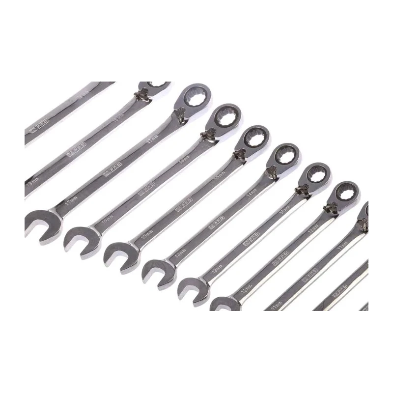 RS PRO 12-Piece Ratchet Spanner Set, 8 To 19 mm, Chrome Vanadium Steel 487-280