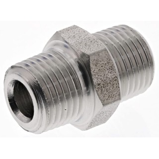 Legris Pneumatic Stainless Steel 316L Pipe Fitting, Straight Hexagon Coupler Male 1/8 in x Male 1/8 in 1821 10 10