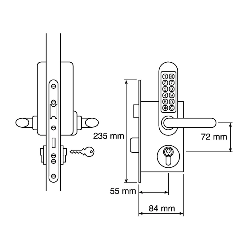 Codelock Stainless Steel Mechanical Code Lock Right Hand Lever 177mm x 48mm Housing 35-60mm Door Thickness 515 SS