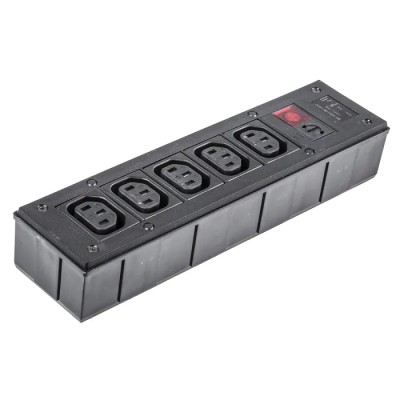 Bulgin 10A 250V AC 5 Gang Socket Bar with 2m Cord Filtered IEC C13 Fused PXD301/550/01/1