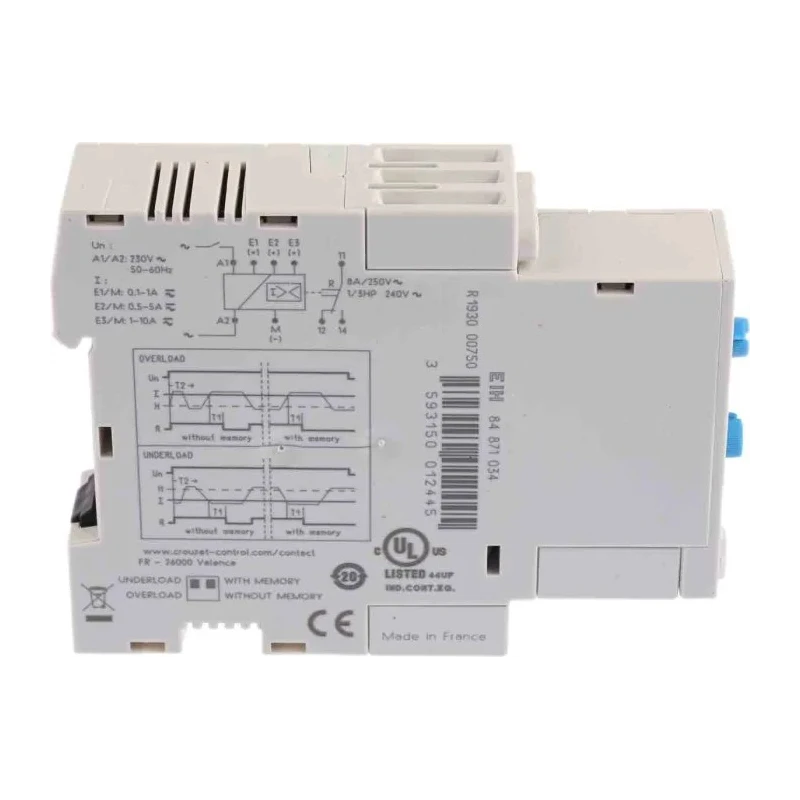 Crouzet Monitoring Relay 1 Phase SPDT DIN Rail 24 V dc 230V ac 0.1A to 10A 84871034