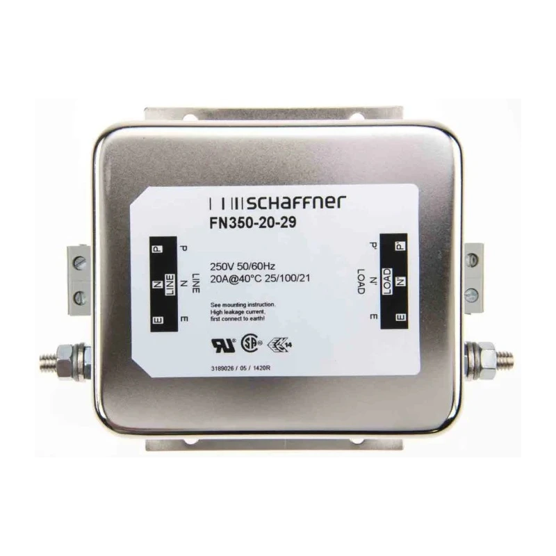 Schaffner Single Phase 20A 250V AC 400Hz Chassis Mount EMC Filter Terminal Block FN350